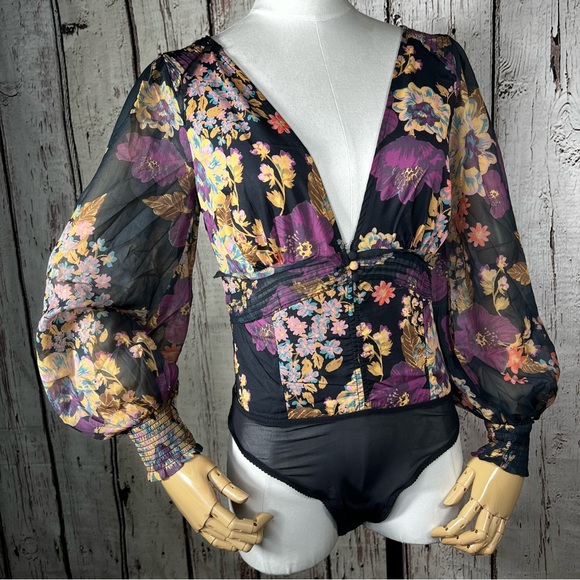 NEW NWT Free People Intimacy Wanderlust Floral Bodysuit Sheer Corset Size Small - Picture 10 of 16